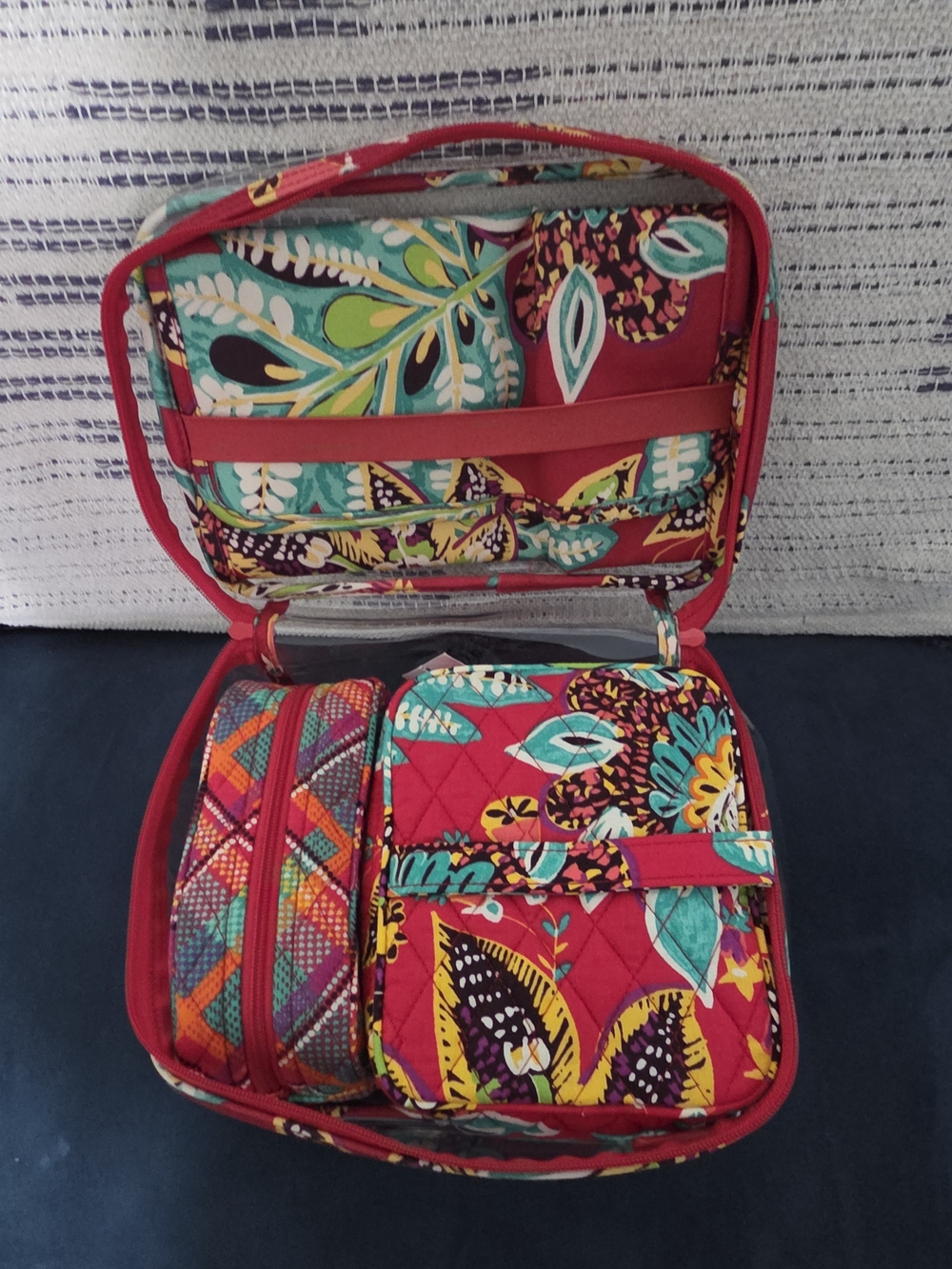 Vera Bradley Quilted Floral Travel Cosmetic Case in Red Turquoise